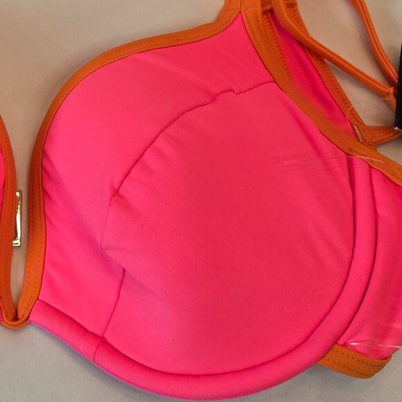 KATE SPADE NY Women's Underwire Contrast Trim Bikini Top Sz: L Radiant Pink - Picture 5 of 10